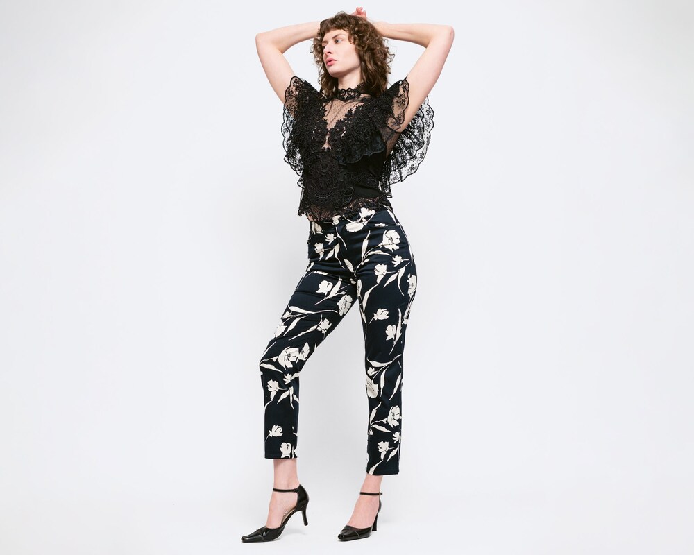 Vintage 90s Ralph Lauren Black & White Floral Pants - Petite Small, Size 6P